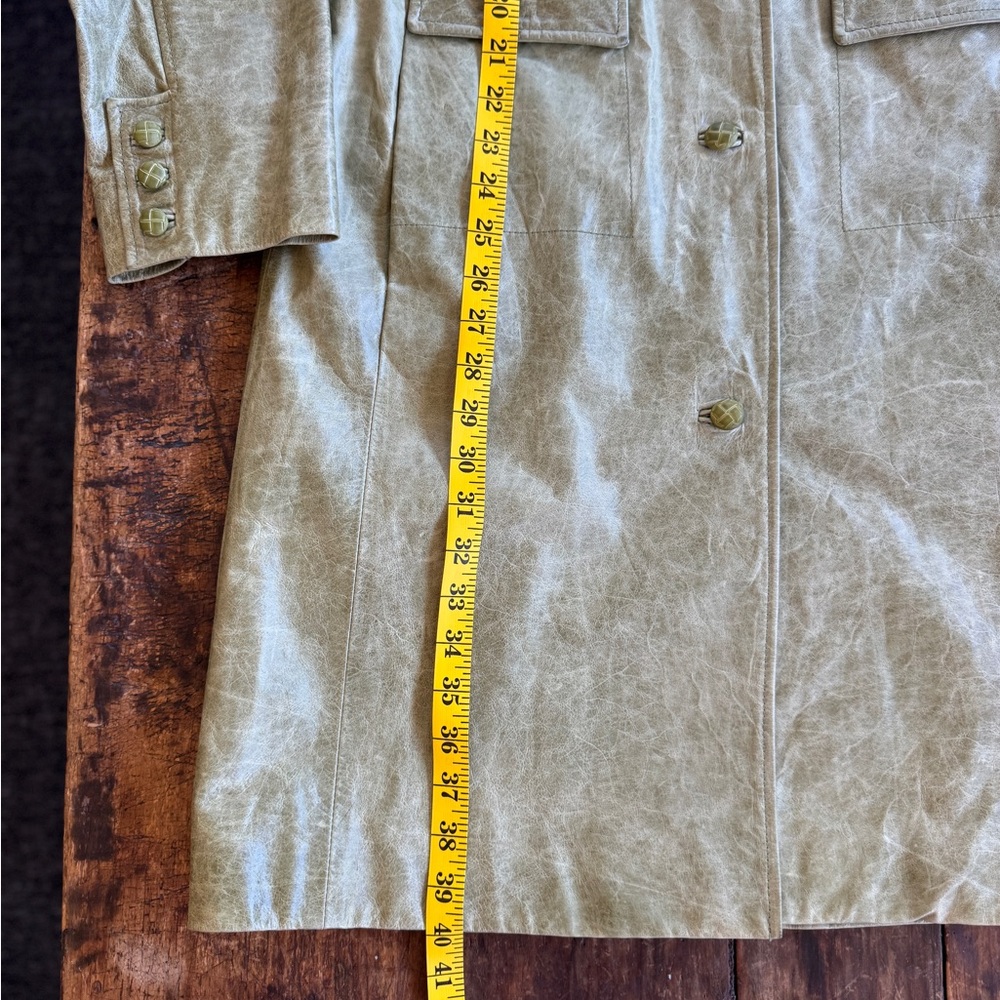 Vintage Pasha & Jo Leather Coat Olive Green Size M - Picture 13 of 14